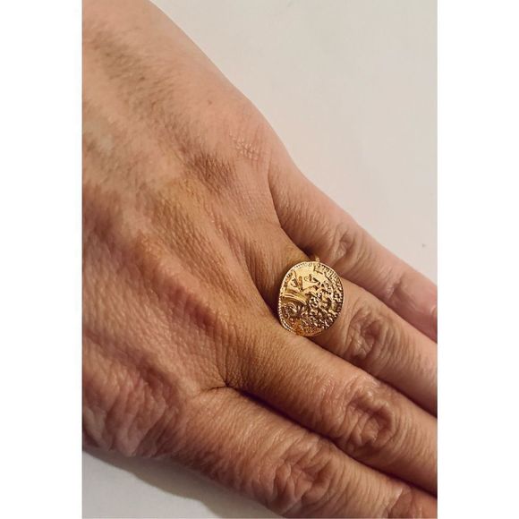 Gold tree of LIFE COIN BOHO RING - Picture 1 of 6